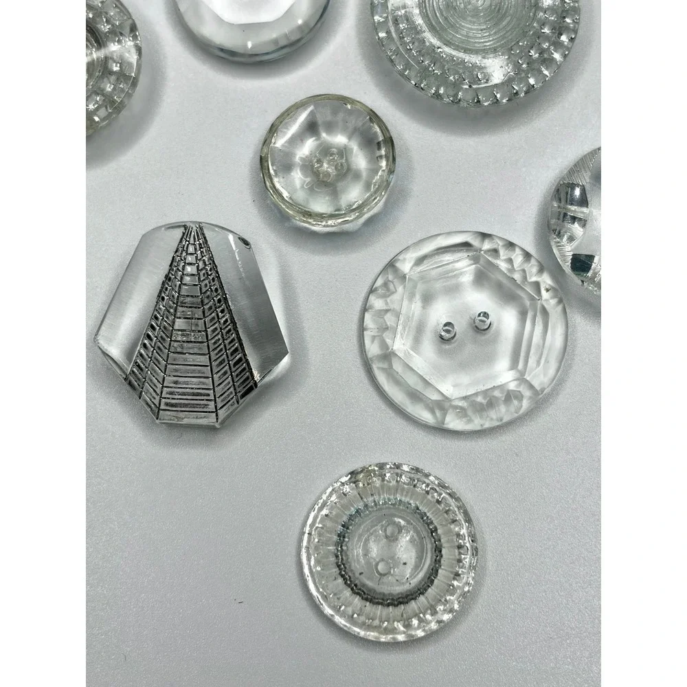 VTG Art Deco Czech Glass Buttons Lot Clear Molded Faceted Geometric 1920s 1930s